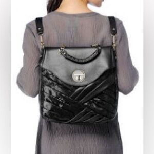 Elliott Lucca Teba Black & Snake Elegant Backpack Purse, EUC